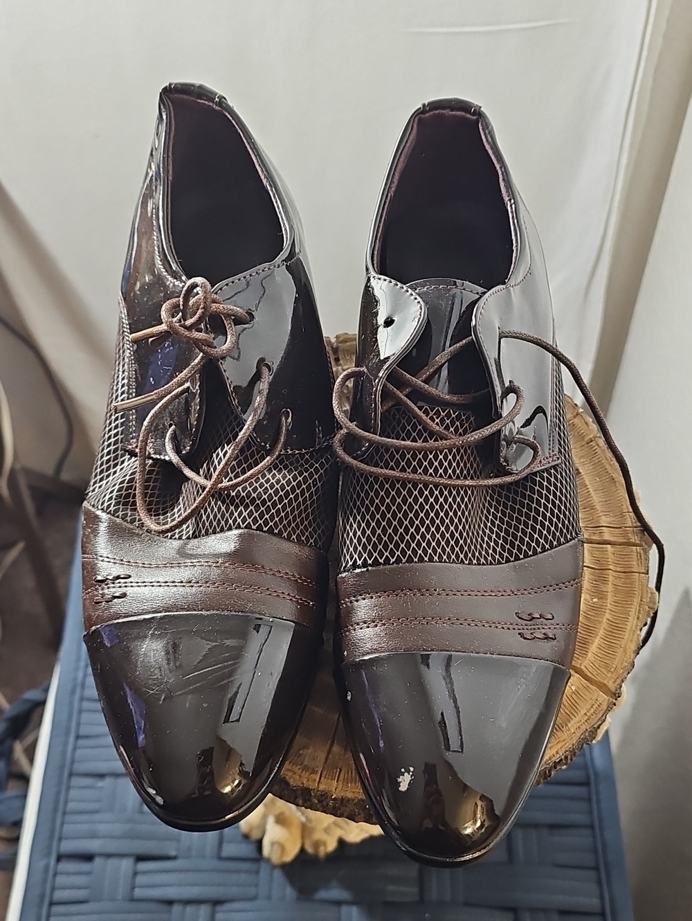 Men's Brown Patent and Mesh Dress Shoes